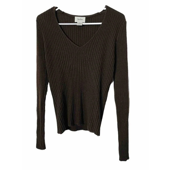 Neiman Marcus Exclusive Cashmere Sweater  L Ribbed Knit Quiet Luxury Soft Brown - Picture 1 of 8